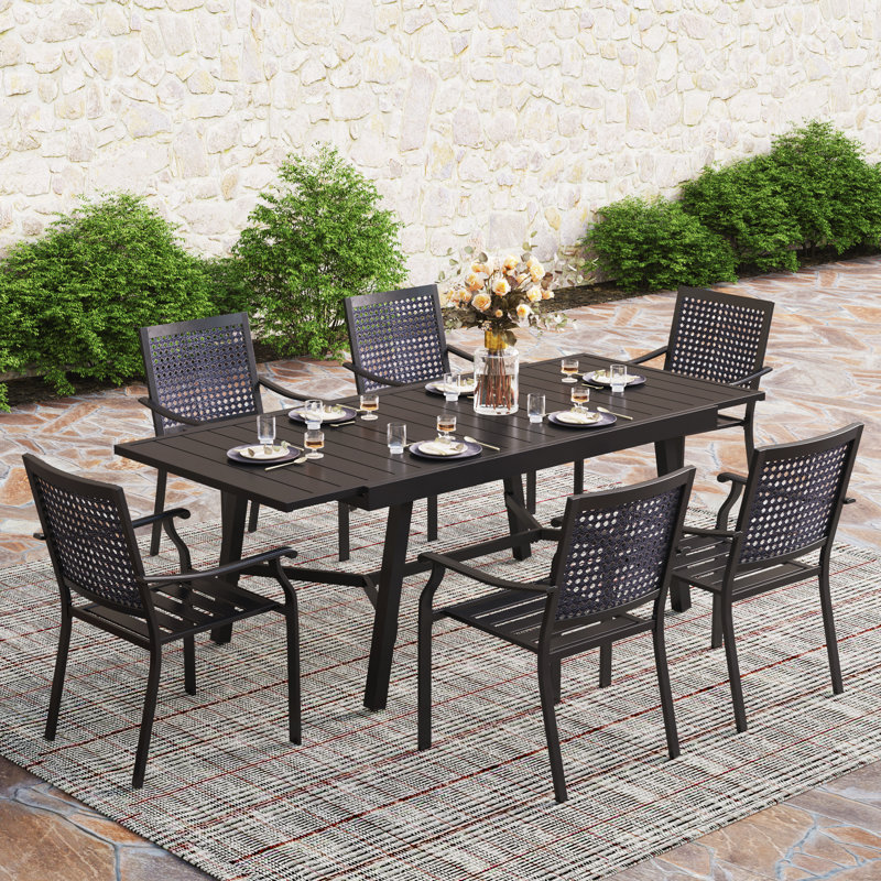 Argyri 6 - Person Stainless Steel Patio Dining Set Extendable Rectangular Table