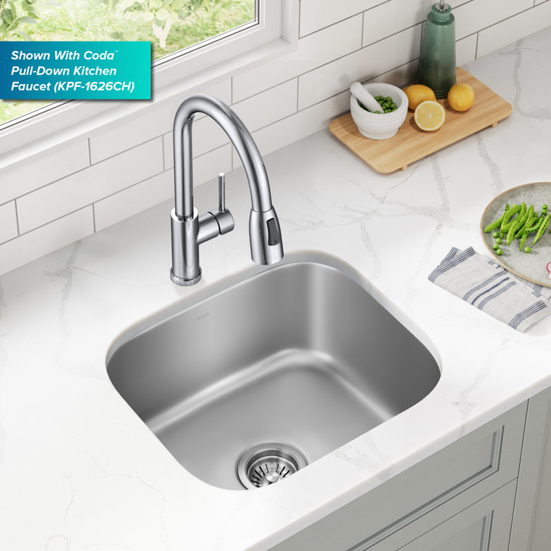 KRAUS Premier Undermount Single Bowl 18-Gauge Stainless Steel Kitchen Sink, 9.25" H x 20.75" W x 17.75" D