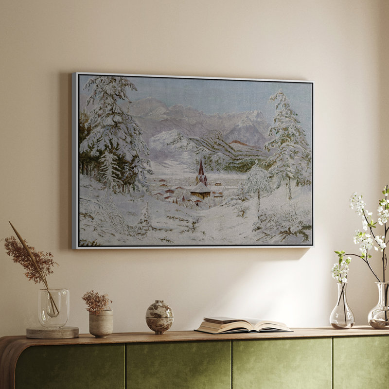 Paysage rétro - Toile tendue avec châssis, Toile encadrée flottée blanche, H 17 po x l 25 po x P 2 po