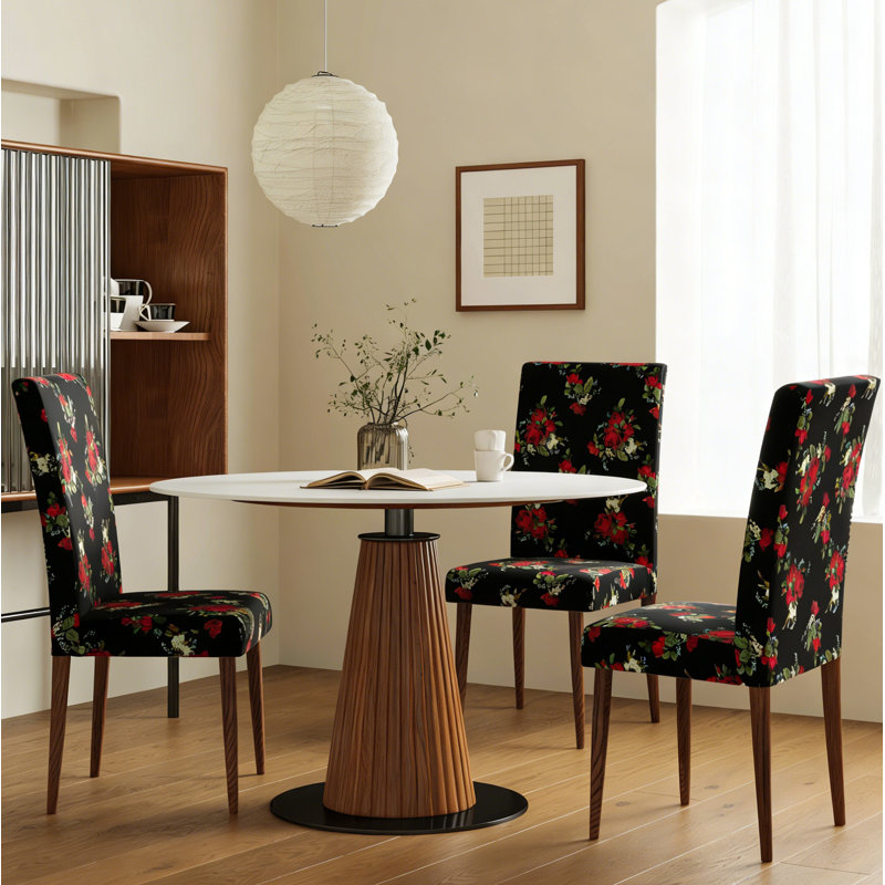 Housses de chaise, housses de chaise de salle à manger, protection de siège extensible, ensemble de 6, Floral noir / rouge