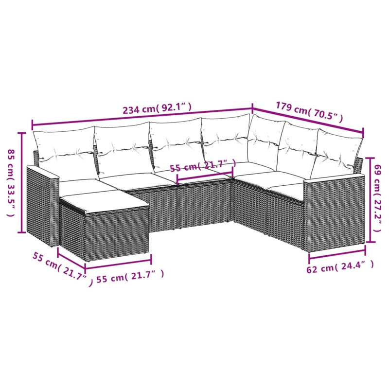 Ensemble de canapé de jardin modulaire en rotin PE gris 7 pièces Vidaxl