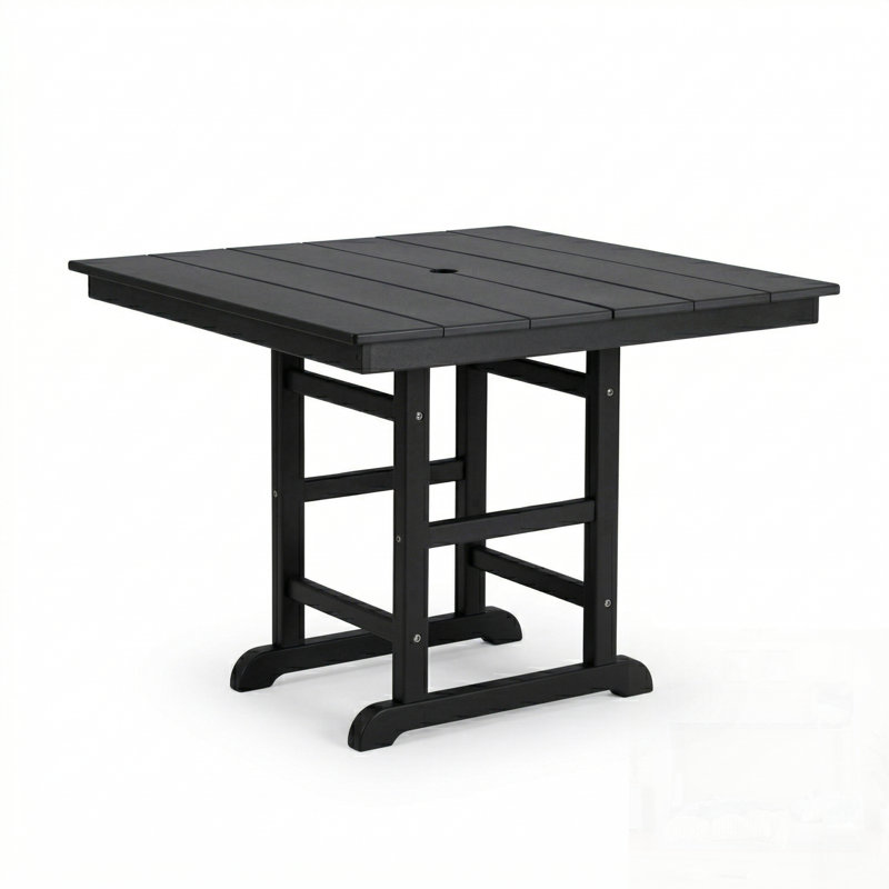 Table de salle à manger en PEHD carrée pliable et amovible, idéale pour une utilisation extérieure toutes saisons, Black