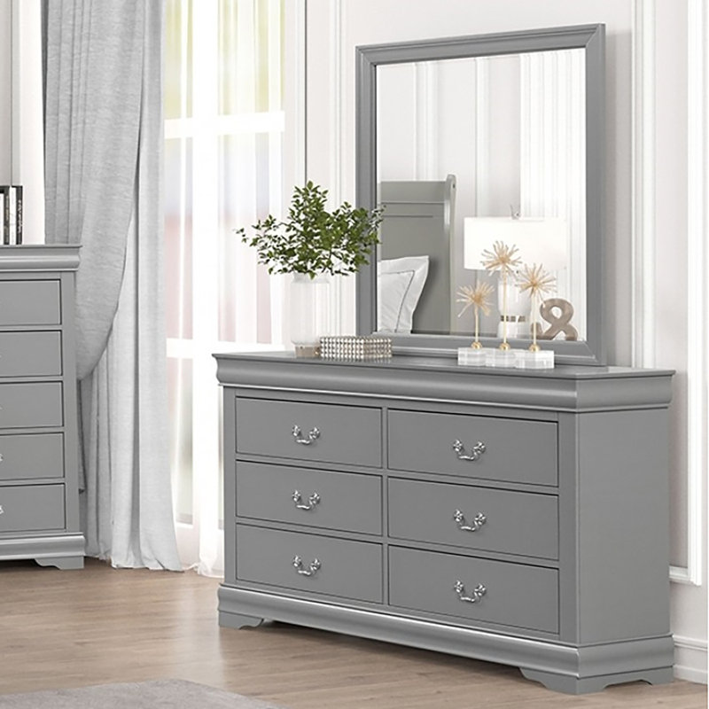 Mongey 6 Drawer Dresser With Mirror, Gray