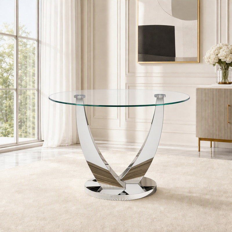 Table de salle à manger ronde 47,2 "en verre pour 4 à 6 personnes, table en verre transparent, table à manger ronde moderne pour cuisine, salle à manger, appartement