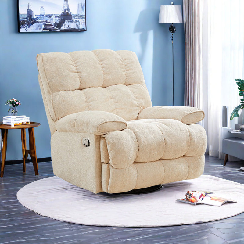 Fauteuil inclinable avec tissu écologique et accoudoir pivotant rembourré, Crème