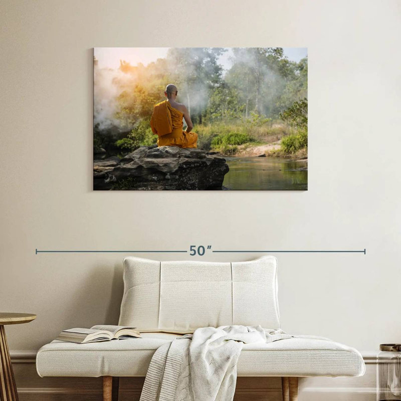 Moine bouddhiste Adella, méditation naturelle, H 26 po x l 39 po