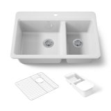 Kohler Riverby 33" x 22" x 9.63" Top-Mount Large/Medium Double-Bowl Kitchen Sink with Accessories and Single Faucet Hole