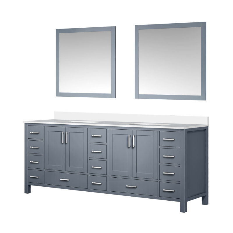 Jacques 84 in. W x 22 in. D Double Bath Vanity, and 34 in. Mirrors, Dark Gray, White Quartz