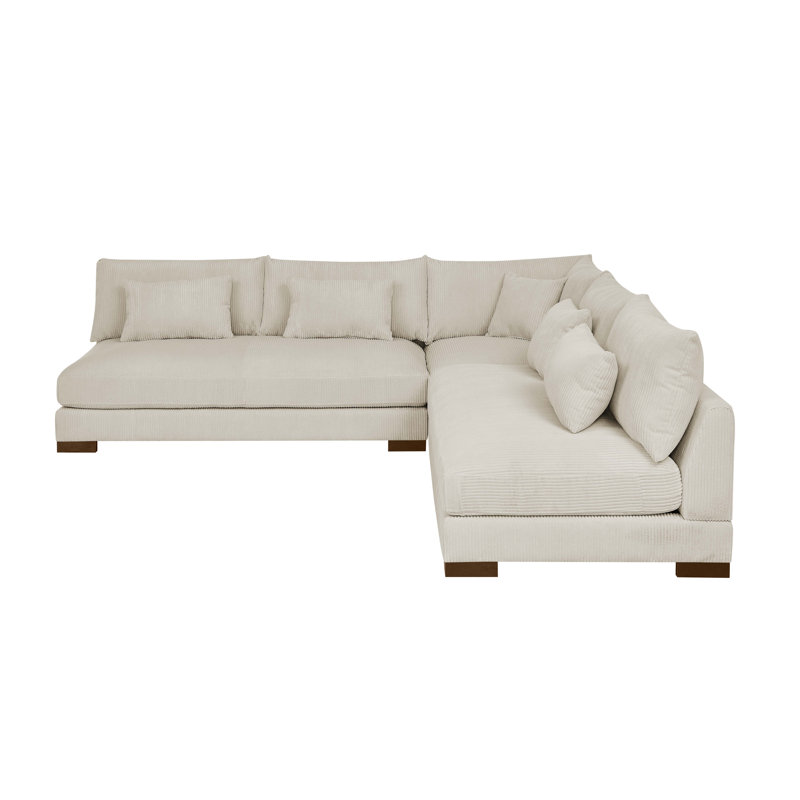 Caileigh Corduroy L-Shaped Sectional, Cream Corduroy