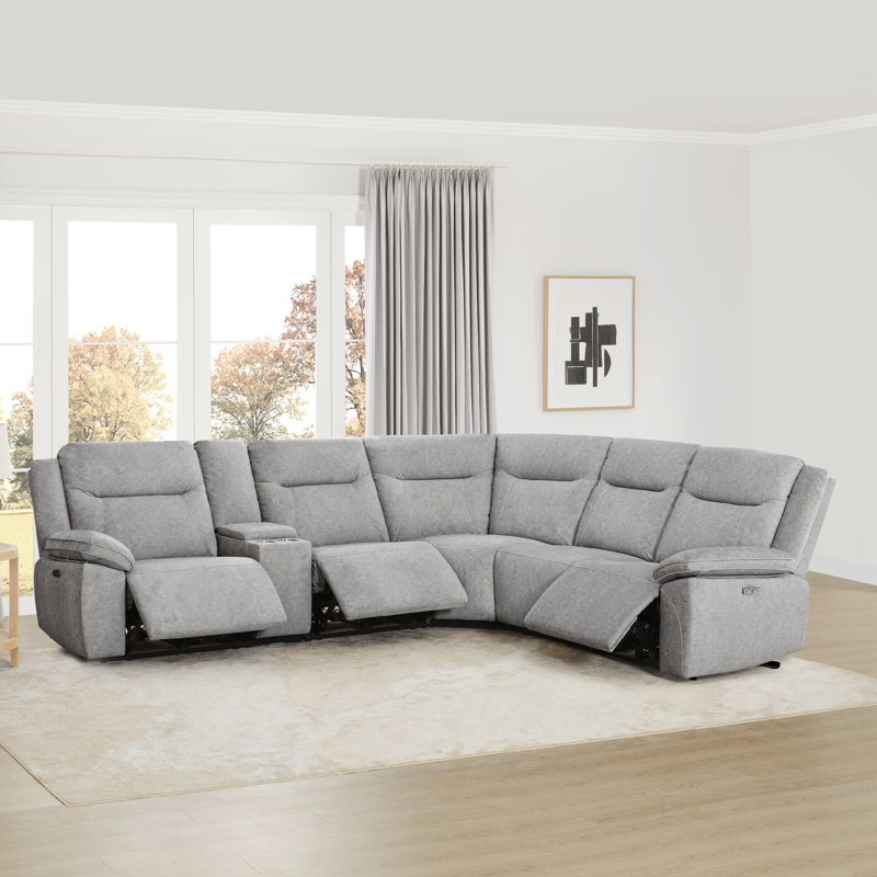 Jagger Velvet Power Reclining Sectional with USB Ports , Argo Chrome Velvet
