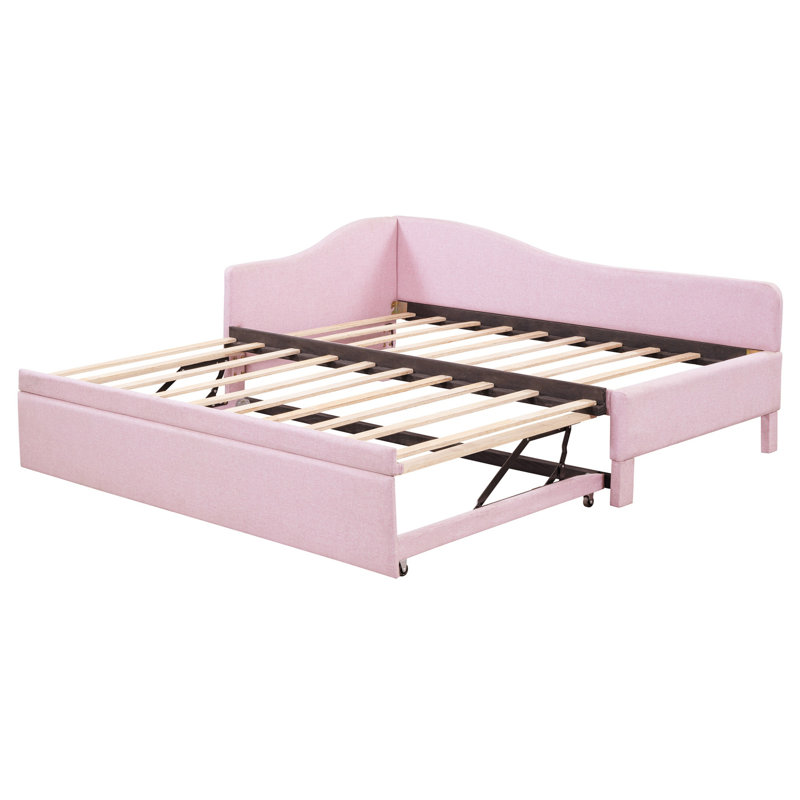 Lit de jour rembourré multifonctionnel avec lit gigogne escamotable, adapté à divers espaces de vie et polyvalent, Rose
