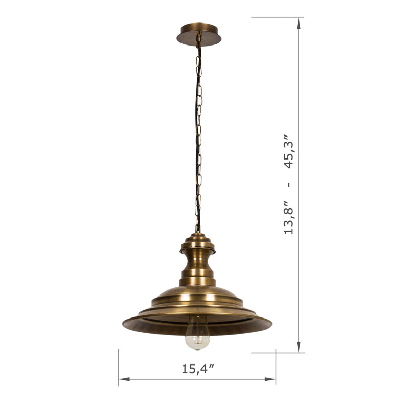 Adjustable Height Metal Body Cone Single Pendant, 8.66" H x 15.35" W x 15.35" D