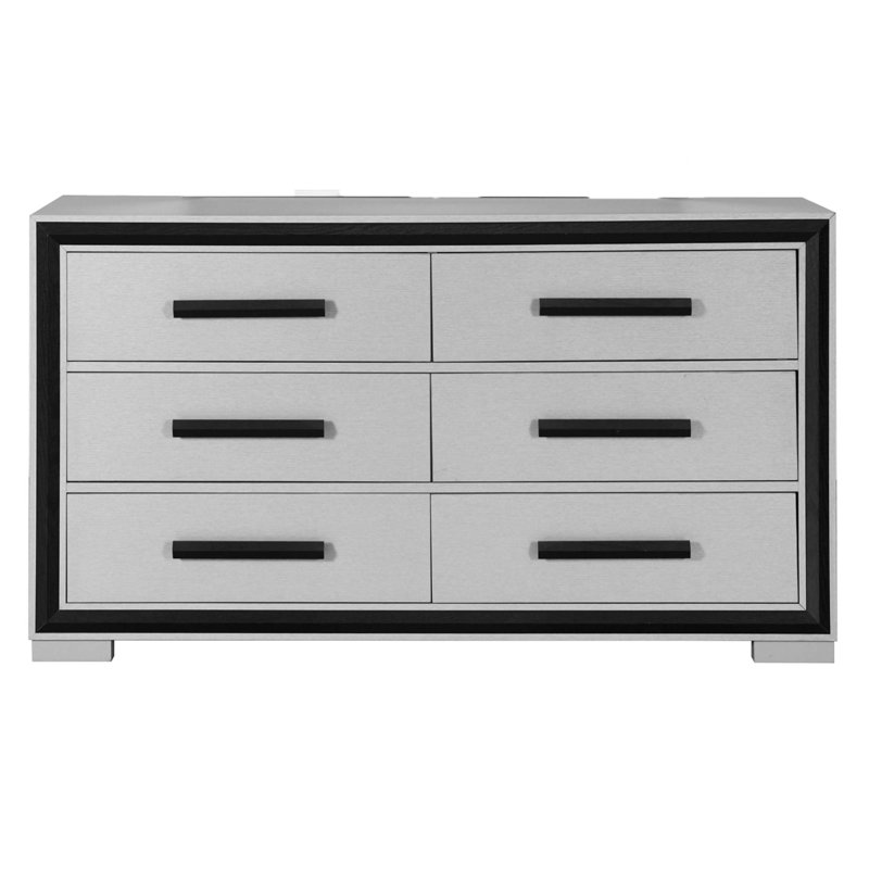 Commode moderne en bois massif ADELAIDE avec 6 tiroirs spacieux et une finition grise élégante pour des solutions de rangement élégantes