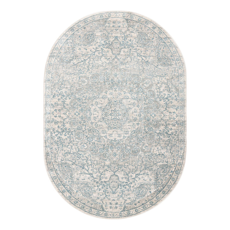 Tapis oriental gris / ivoire Kaleigh, Ovale 4 pi x 5 pi 11 po