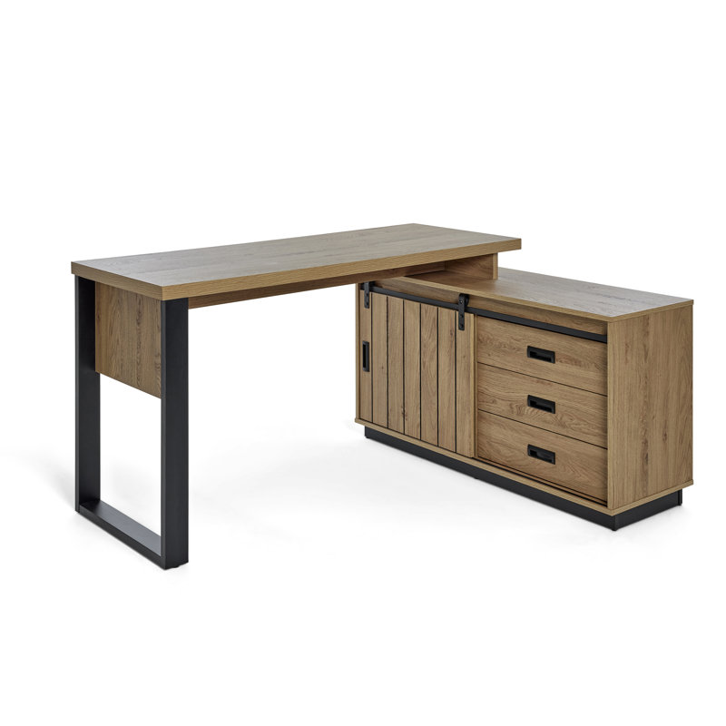 Bureau en L Slide avec armoire 3 tiroirs 1 porte coulissante en métal Slide