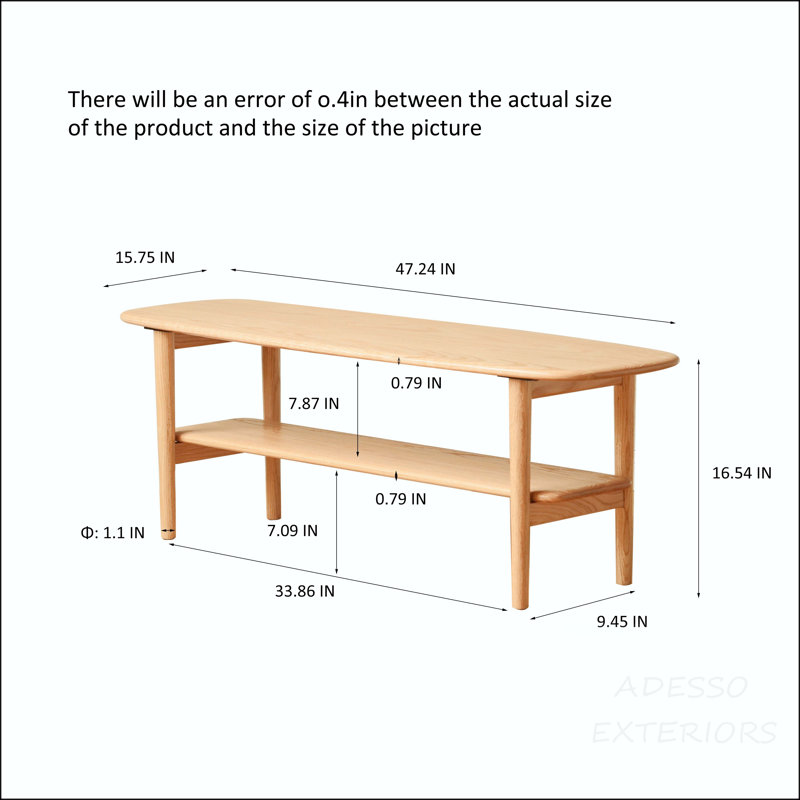 Table basse en chêne massif avec tablettes ouvertes doubles