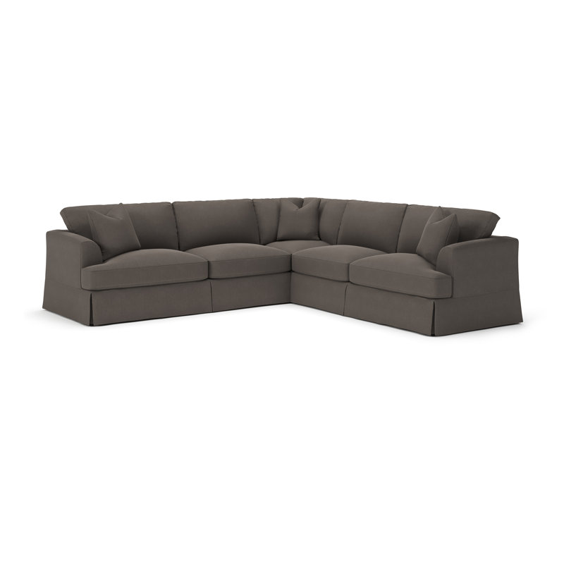 Lucia 4-Piece Slipcovered Sectional, Right Hand Facing, Drusky Charcoal Sustain® Basketweave