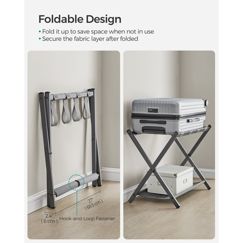 Porte-bagages pour chambre d'amis, support de valise avec tablette de rangement, structure en acier, pliable pour un rangement facile, hôtel, chambre à coucher
