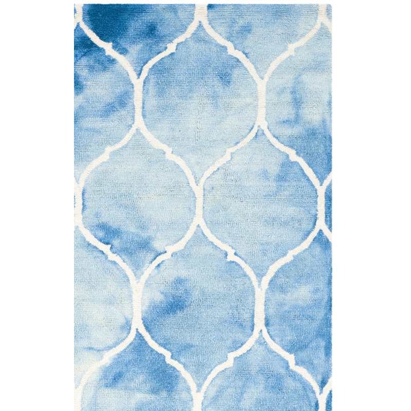 Coleman Hand Tufted Wool/Cotton Geometric Rug in Blue/Ivory, Rectangle 2' x 3'