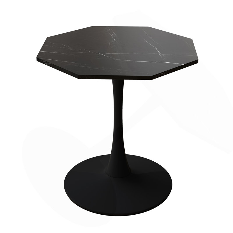Table basse 31,50 "octogonale moderne avec plateau en marbre noir imprimé, Noir