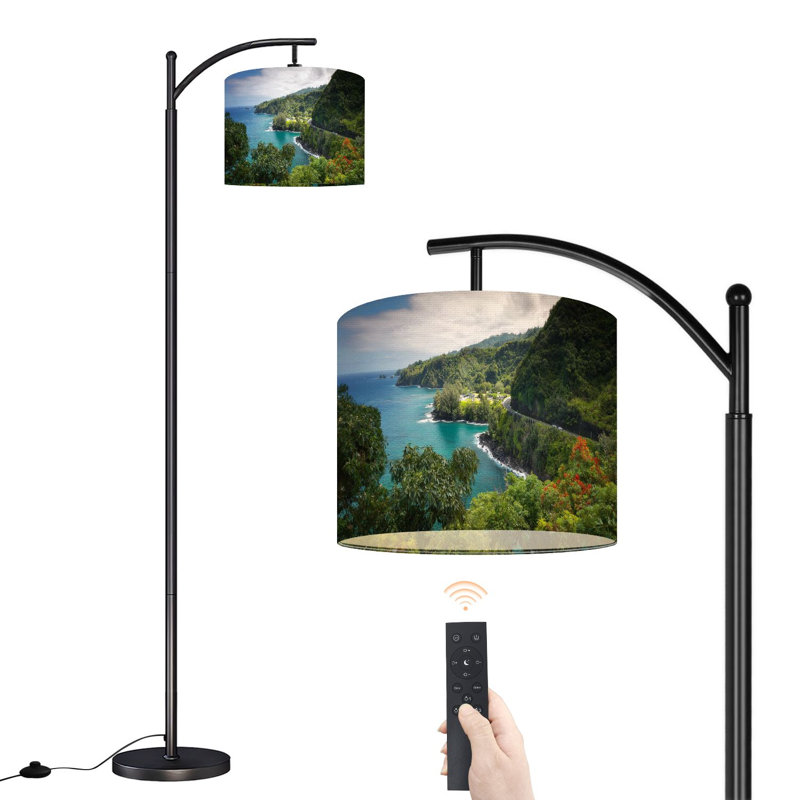 Lampe sur pied à arc avec abat-jour réglable Road to Hana Maui Hawaii Lampe sur pied 3 températures de couleur à intensité variable pour poteau haut avec interrupteur au pied pour la chambre à coucher