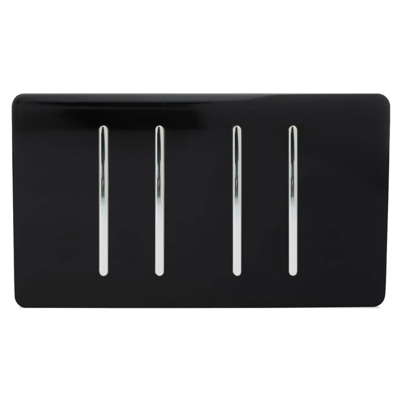 Trendi Switch 4 Gang Light Switch (2x 1 or 2 Way & 2 x Intermediate), Piano Black