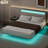 Velvet Floating Bed Frame With LED Lights-2097604071-2097604074
