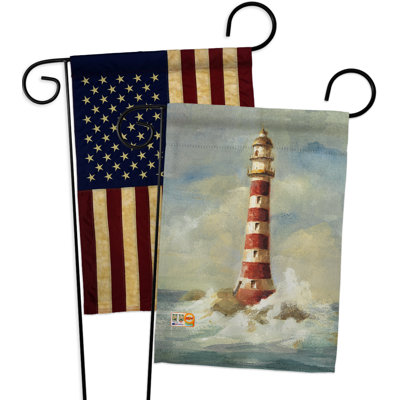 Ensemble de drapeaux de jardin en polyester à 2 côtés H 18,5 po x l 13 po Phare au bord de la mer