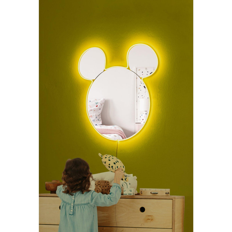 Miroir moderne à DEL incassable 21,0 po x 19,7 po | Miroir en acrylique avec envers en panneau de fibres à densité moyenne de 5 mm d'épaisseur | Ensemble de 3 pièces à rayures néon 12V jaune accrocheur | Parfait pour une décoration intérieure élégante
