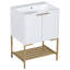 Meuble-lavabo 24 po avec lavabo, meuble-lavabo avec 2 portes et structure en métal doré, tablette de rangement ouverte
