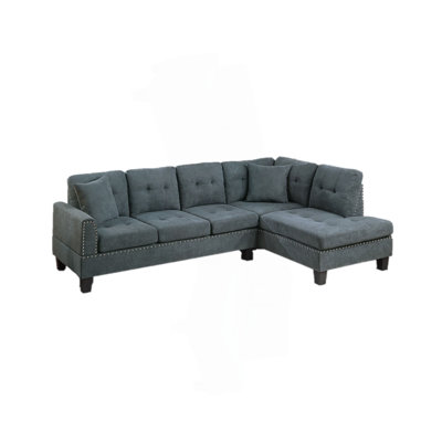 Living Room Furniture 2-PCS Sectional Sofa Set LAF Sofa And RAF Chaise Tweeted-Like Velvet Tufted Couch Nailheads
