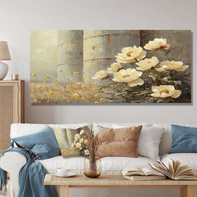 Farm Peonies By The Grain Silo III - Peonies Large Wall Art