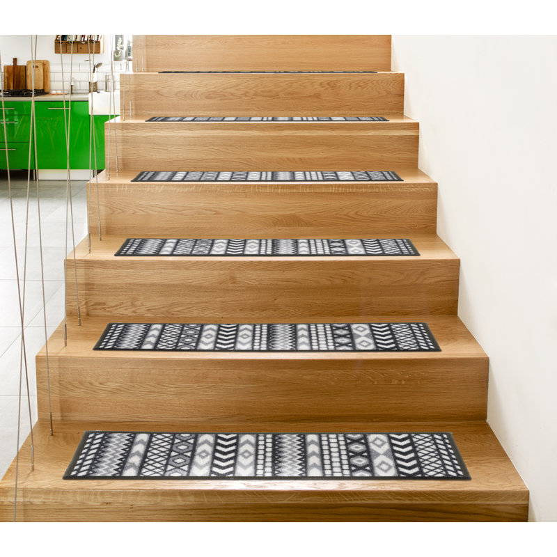 Tapis d'escalier gris bohémien antidérapant
