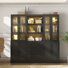 71'' H W Standard Bookcase Cabinet With Tempered Glass Doors & Led Lights (A+2B)