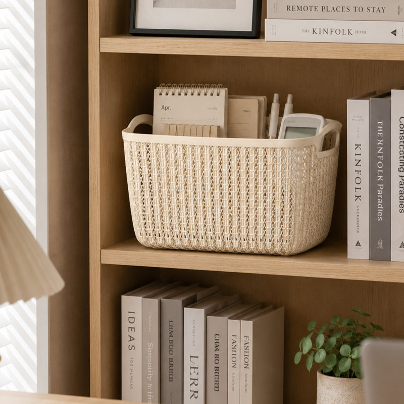 Rebrilliant Plastic Decorative Bin, Beige, 4