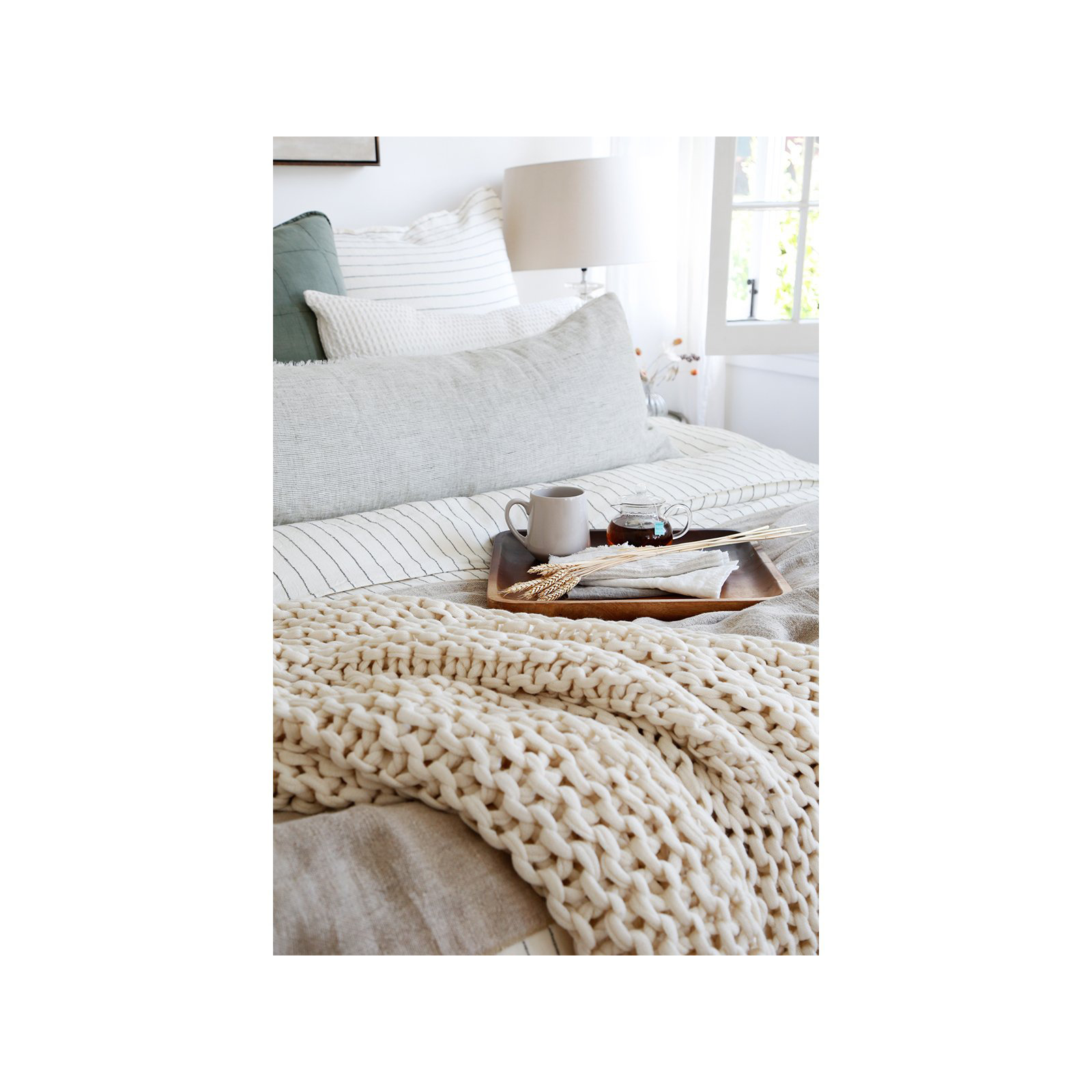 Finn Chunky Knit Throw Blanket, Antique White