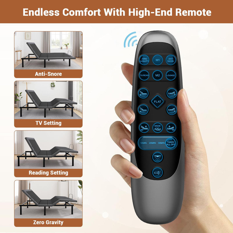 Adjustable Bed Frame, Adjustable Bed Base with Wireless Remote and 1 USB Port, Head & Foot Incline, Electric Bed Frame with 4 Height Options