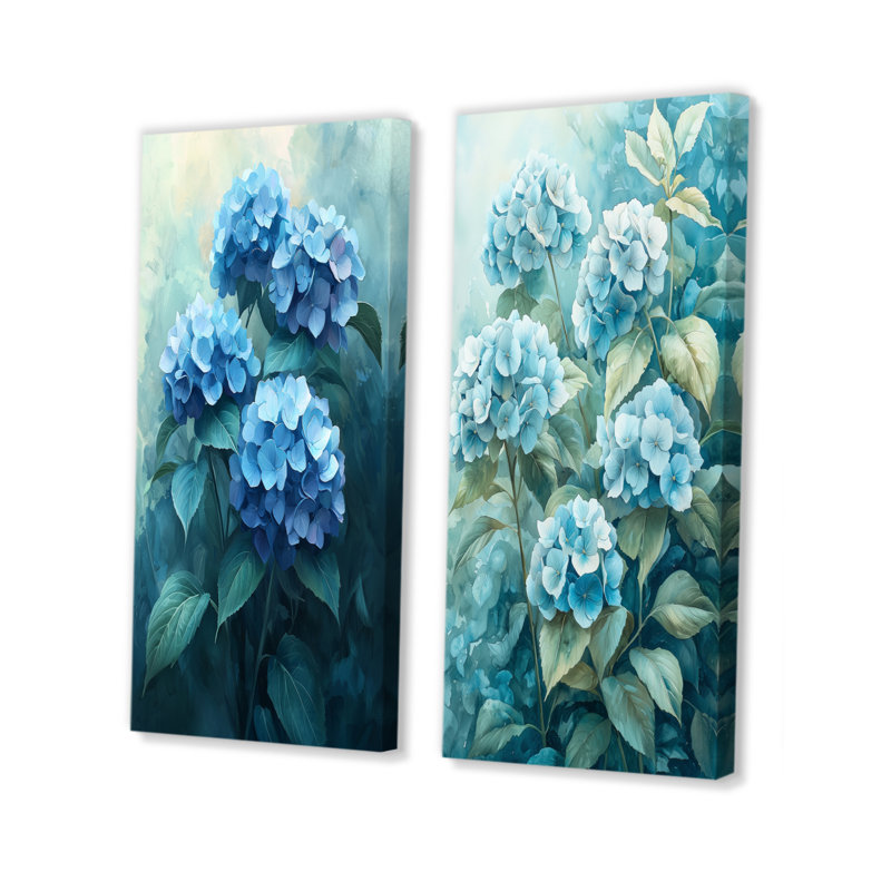 Hortensia Blossom Harmony I - impression sur toile florale 2 panneaux, H 28 po x l 25 po, Toile tendue
