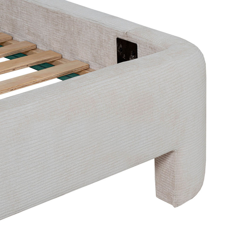 Lit plateforme tapissier Mila, Beige, Grand