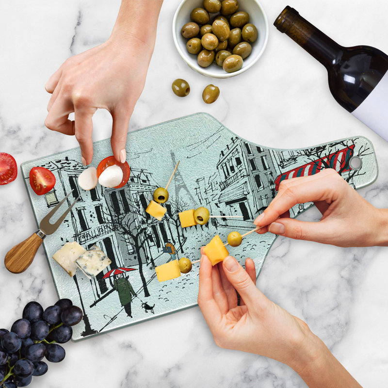 Ambesonne Colourful Tempered Glass Cutting Board Paris Eiffel Tower Multicolor