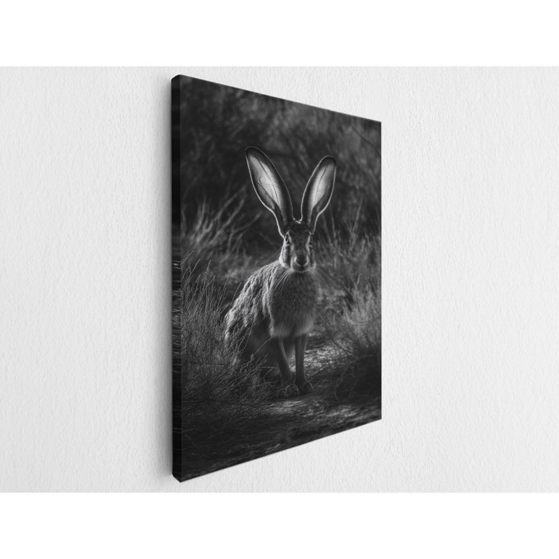 Texas Jackrabbit, reproduction d'art sur toile «Desert Wildlife Wall Decor» rustique noir et blanc, H 36 po x l 24 po