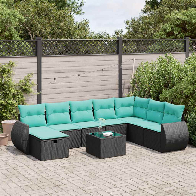  Ensemble de canapé de patio 9 pièces avec coussins en rotin de polyester noir