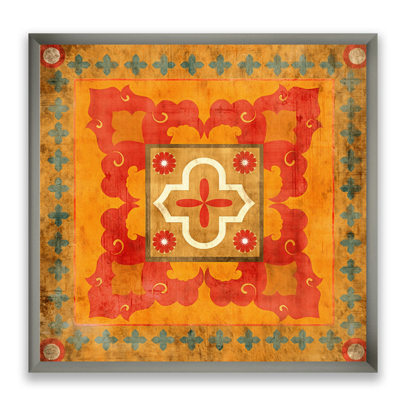 « marocain orange en carreaux de collage ii »-cadre photo imprimé sur toile, H 30 po x l 30 po x P 1 po, Cadre argenté