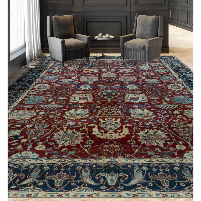 Sona Wool Oriental Area Rug in Red/Navy