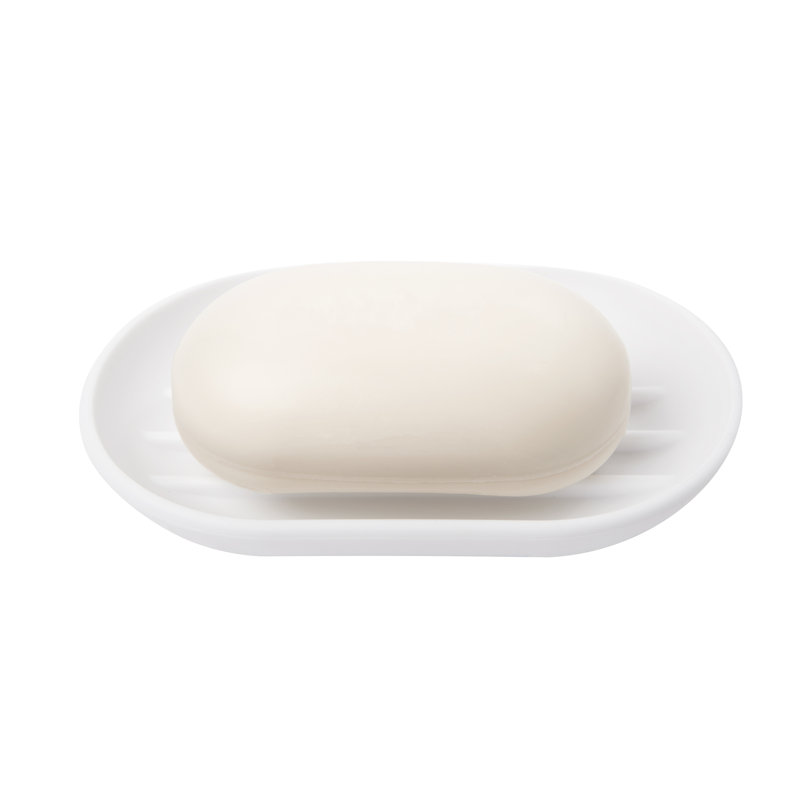 White Soft-Touch Plastic Soap Dish with Raised Ridges