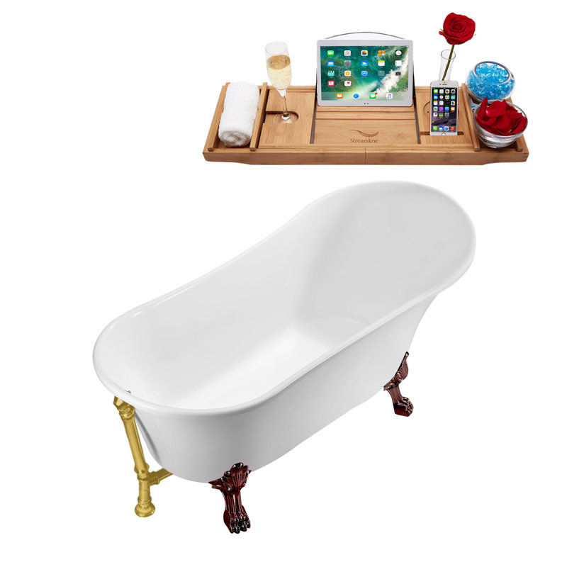 66.9'' x 31.5'' Soaking Acrylic Bathtub, Matte Oil Rubbed Bronze, Brushed Gold