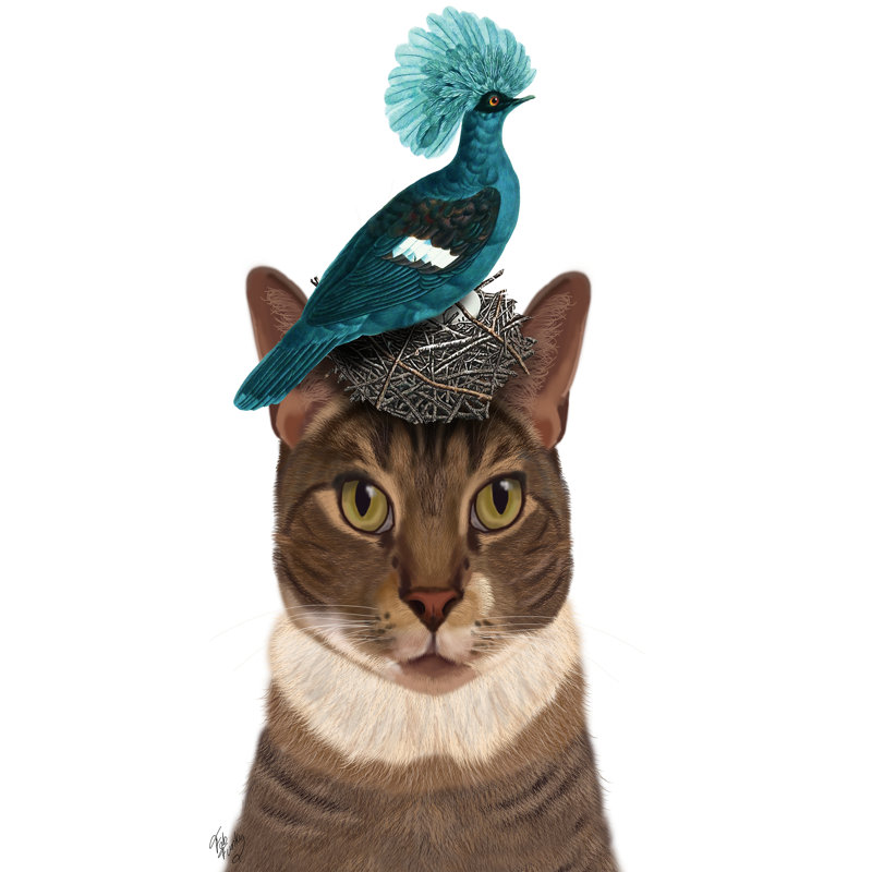 Chat avec nid et oiseau bleu, H 36 po x l 24 po x P 1 po