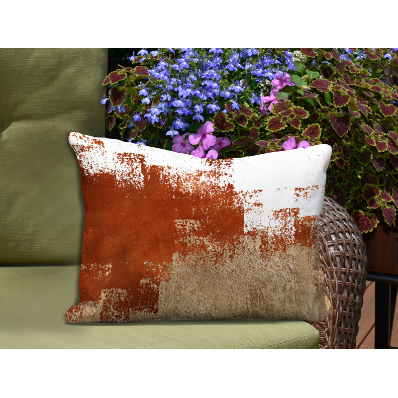 Abstract Outdoor Reversible Throw Pillow, Orange/Gold/White