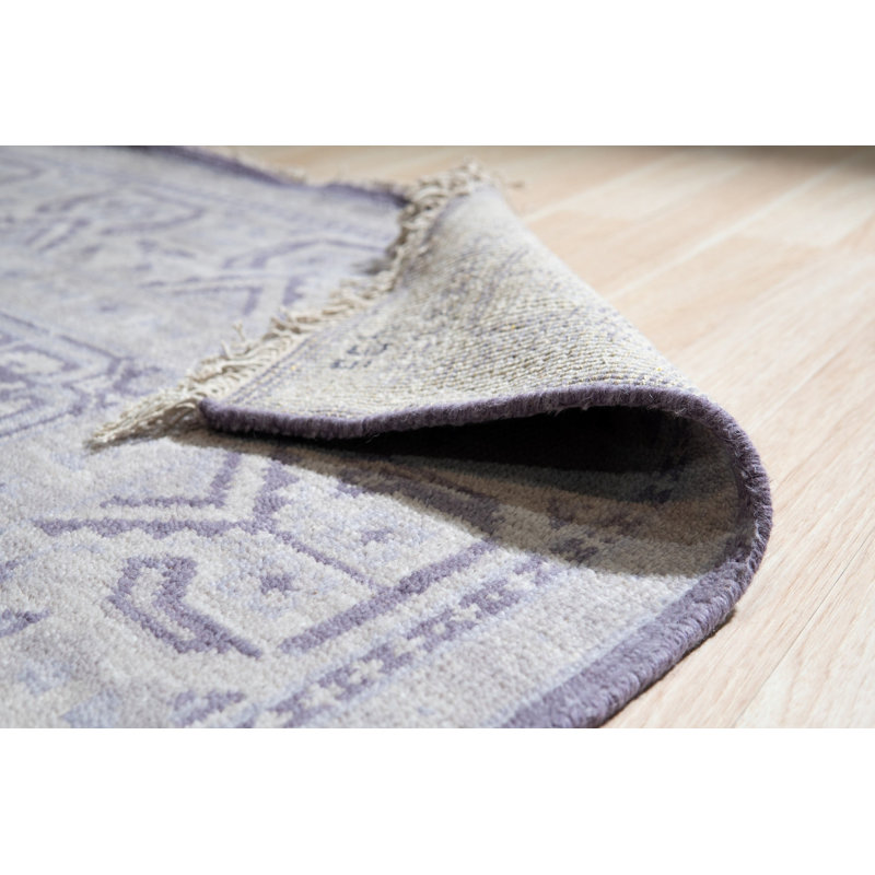 Gray Hand-Knotted Wool Geometric Scrollwork Modern Contemporary Carpet Rug, 6' x 9'
