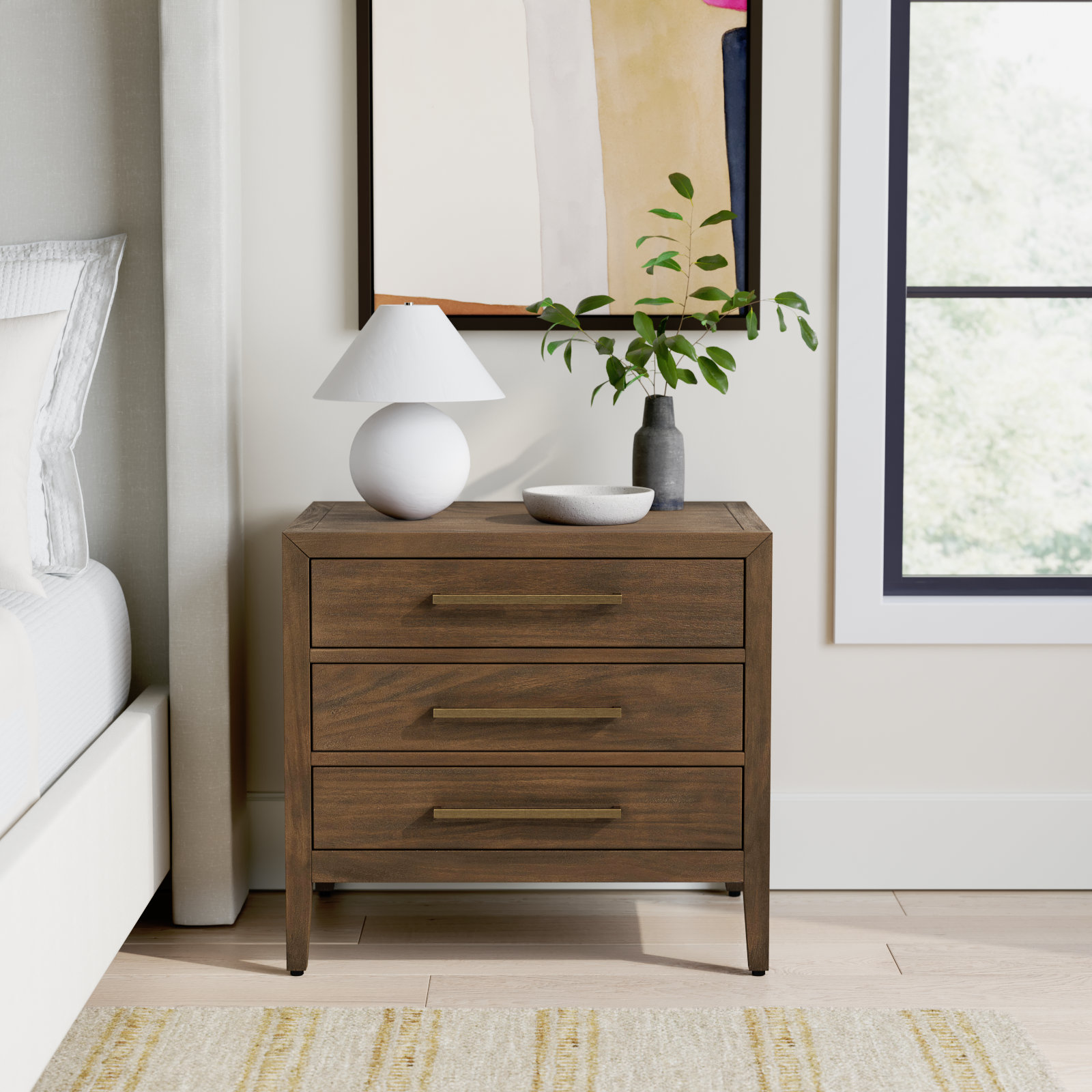 Pama 3 - Drawer Nightstand, Brown
